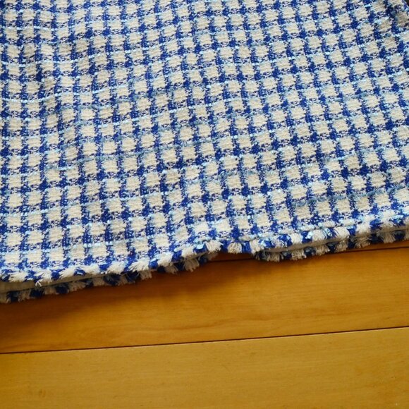 Ann Taylor Women’s Cropped Fringe Tweed Jacket Blue white Sz 8 office preppy - Picture 14 of 14